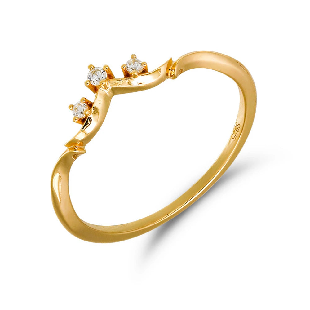 Emotional Factory 925 Sterling Silver 14K Gold Plated Summer Dreamy Star V Shaped Cz Zircon Ring