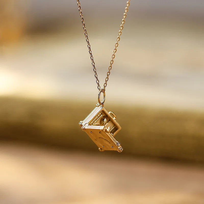 Emotional Factory 925 Sterling Silver 14K Gold Plated Gemstone Middle-Aged Suitcase Lockets Pendant