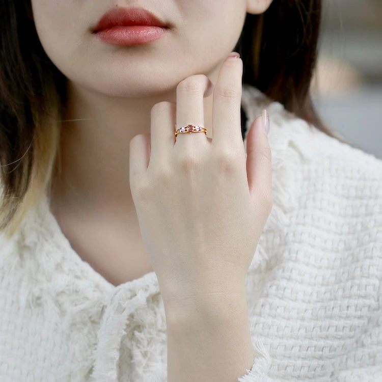 Emotional Factory 925 Sterling Silver 14K Gold Plated Gemstone 3 Stone Natural Amethyst Versatile Rings