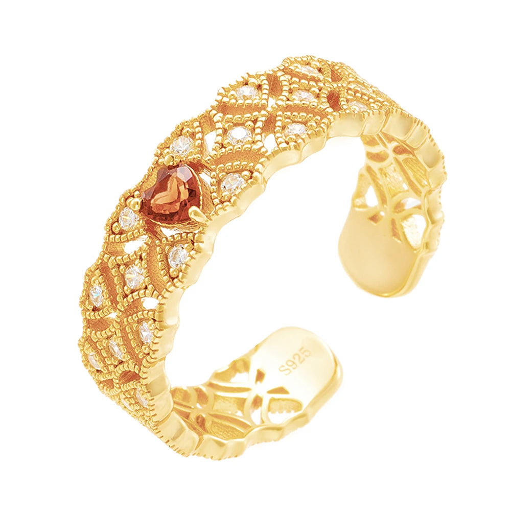 Adjustable Love Red Garnet Lace Ring