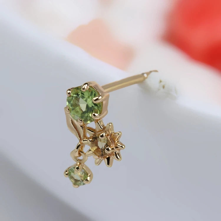 Emotional Factory 925 Sterling Silver 14K Gold Plated Gemstone Delicate Sun Green Olives Earrings