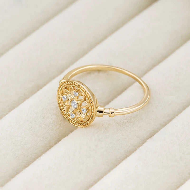 Dunli Jewelry Spring 2024 New Product Retro Style Hollow Pattern S925 Silver Plated 14K Gold White Zircon Ring