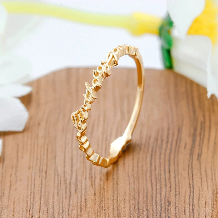 Emotional Factory 925 Sterling Silver 14K Gold Plated English Word Letter Bar Ring