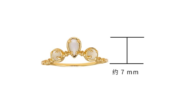 925 Sterling Silver 14K Gold Plated Gemstone Round Drop White Moonstone V Shaped Ring