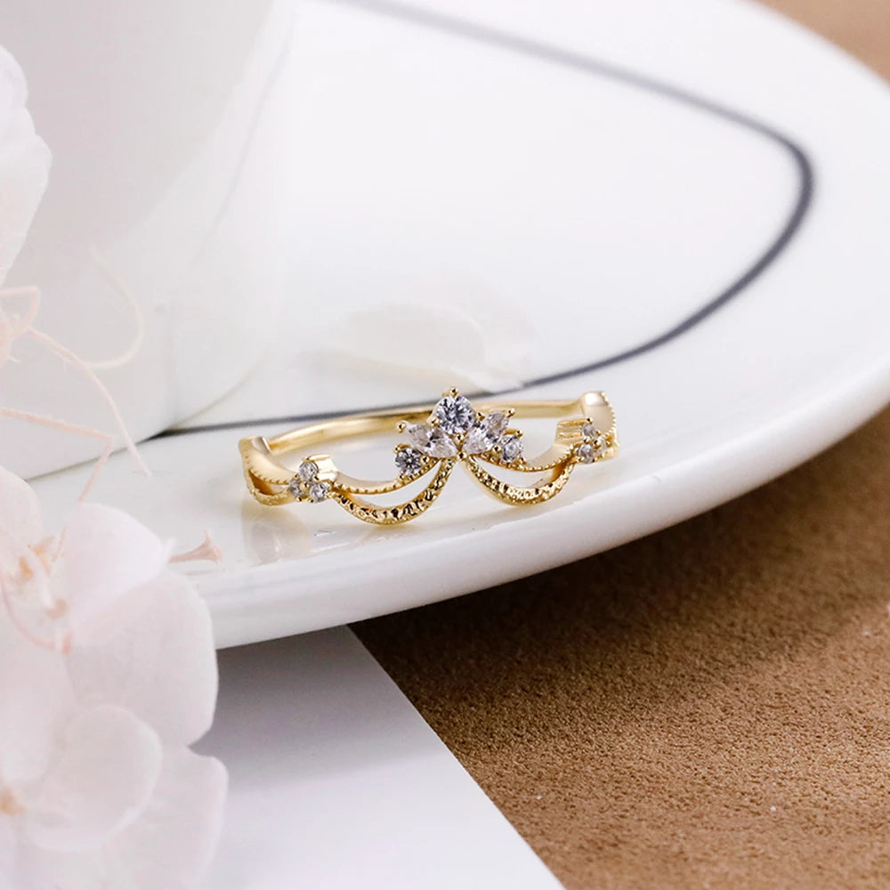 Emotional Factory 925 Sterling Silver 14K Gold Plated Gemstone Retro Cz Zircon Leaves Smiles Ring