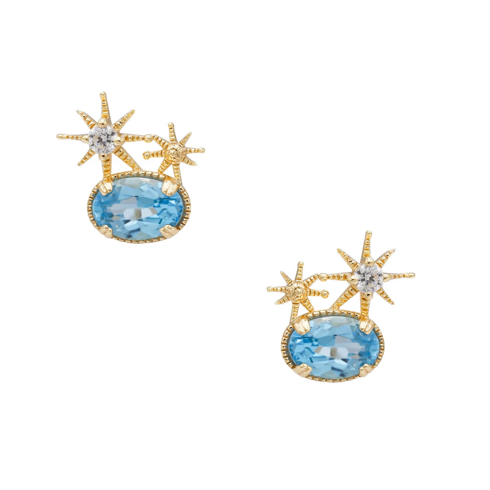 Gemstone Gem Natural Swiss Blue Topaz Star Stud Earrings