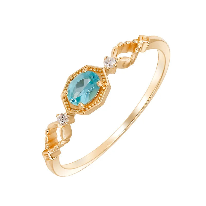 2023Spring New Japanese Style Simple Niche StyleS925Silver Apatite/White Zircon Plated14KRing