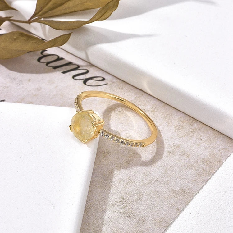 Emotional Factory 925 Sterling Silver 14K Gold Plated Gemstone Blonde Crystal Zircon 6Mm Ring