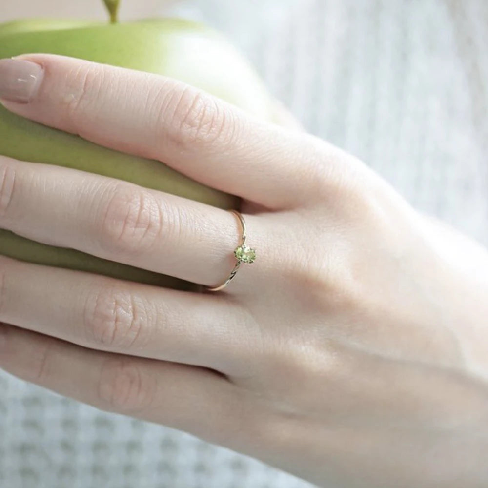 925 Sterling Silver 14K Gold Plated Natural Stone Gemstone Vintage Simplicity Drop Green Peridot Ring With Natural Stone