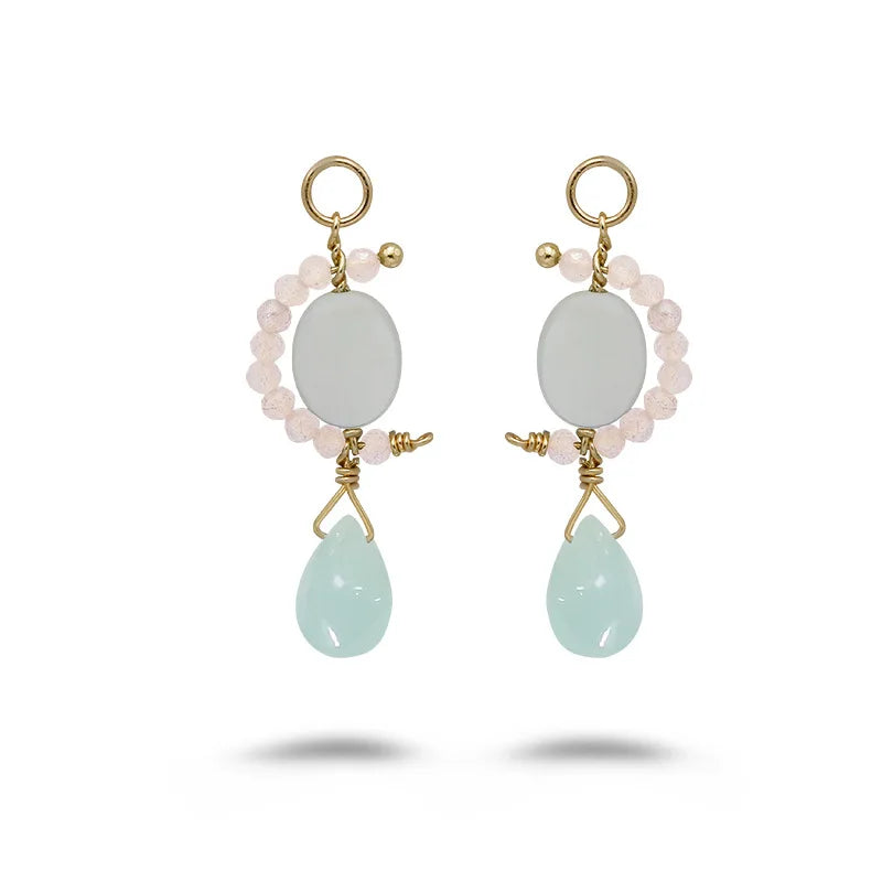 Factory 925 Sterling Silver 14K Gold Plated Gemstone Summer Freshness Natural Labradorite Mother-Of-Pearl Beaded Earrings
