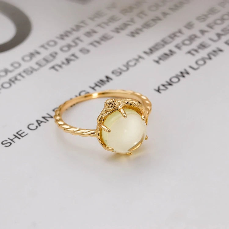 Emotional Factory 925 Sterling Silver 14K Gold Plated Gemstone Cute Cat Coloured Lemon Crystals Ring