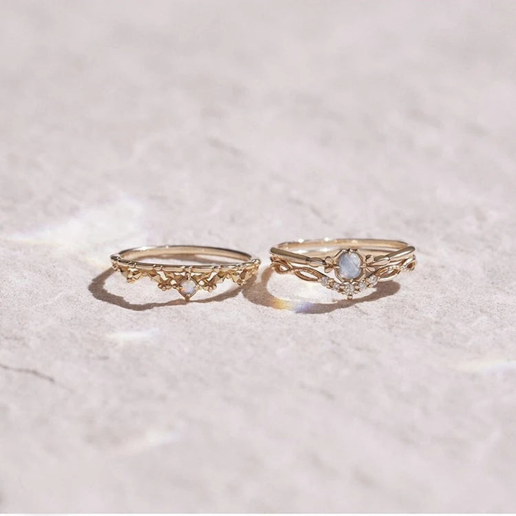 925 Sterling Silver 14K Gold Plated Gemstone Natural Aquamarine Geometric Bee Ring