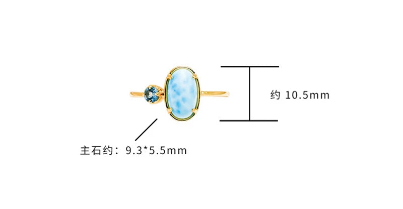 Emotional Bijoux Gold 925 Sterling Silver 14K Gold Plated Gemstone Geometric Oval London Blue Topaz Larimar Ring