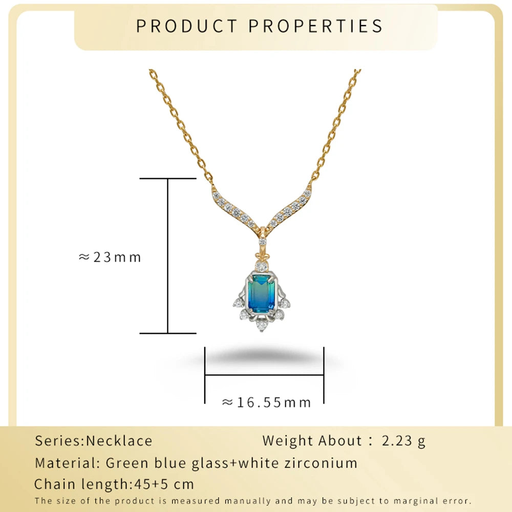 925 Sterling Silver 14K Gold Plated Gemstone Geometrical Dreams Galactic Star Fantasy Blue-Green Quartz Stone Necklace