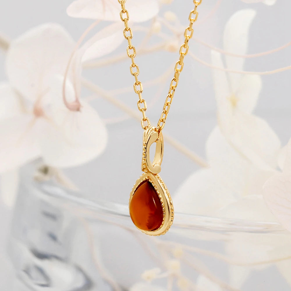 Gemstone Retro Drop Artificial Amber Necklace
