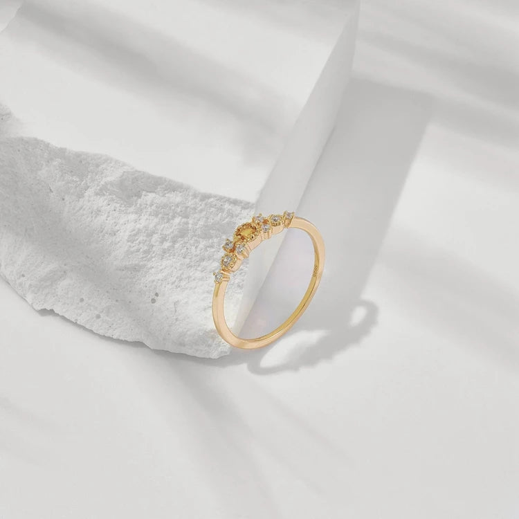 Emotional Factory 925 Sterling Silver 14K Gold Plated Gemstones Starry Night Star Zicon Natural Citrine Ring