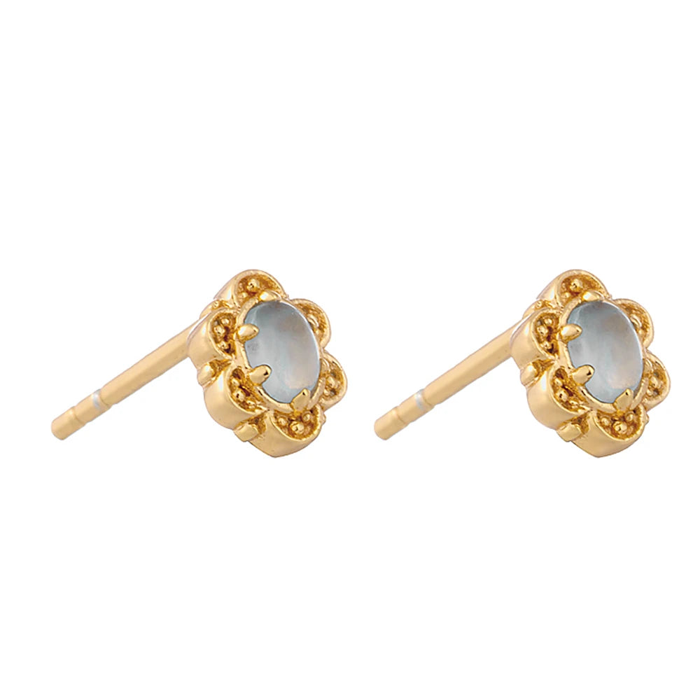 Emotional Factory Jewelry 925 Sterling Silver 14K Gold Plated Gemstone Series Aquamarine Exquisite Small Stud Earrings