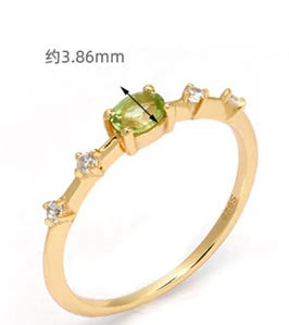 Emotional Factory 925 Sterling Silver 14K Gold Plated Gemstone Prong Setting Cz Green Peridot Ring