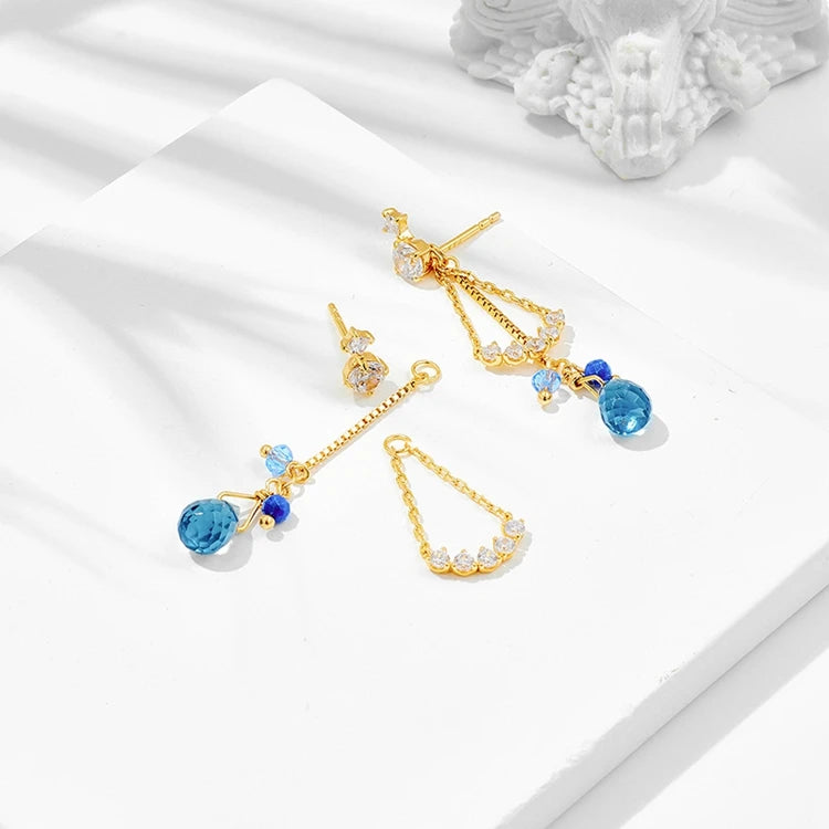 Emotional Factory 925 Sterling Silver 14K Gold Plated Gemstone Light Coloured Three Piece Set Blue Zircon Lapis Lazuli Earrings