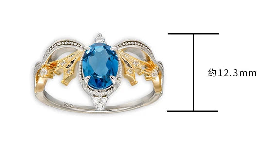 Bagues De Haute Joaillerie 925 Sterling Silver Gold Plated Gemstone Retro Carved Hollow Lace London Blue and White Zirconia Ring