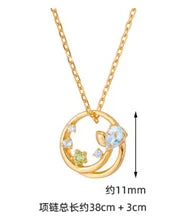 925 Sterling Silver 14K Gold Plated Gemstone Summer Hollow  Round Pendant Aquamarine Necklace