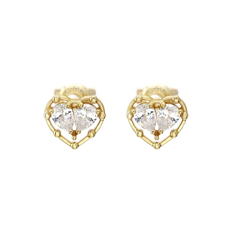 925 Sterling Silver 14K Gold Plated Gemstone Romantic Heart Shape Moissanite Engagement Proposal Earrings