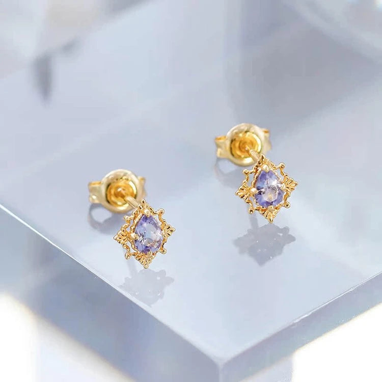 Emotional  Custom 925 Sterling Silver 14K 18K Gold Plated Gemstones Classic Water Drop Shape Geometry Zircon Tanzanite Earrings