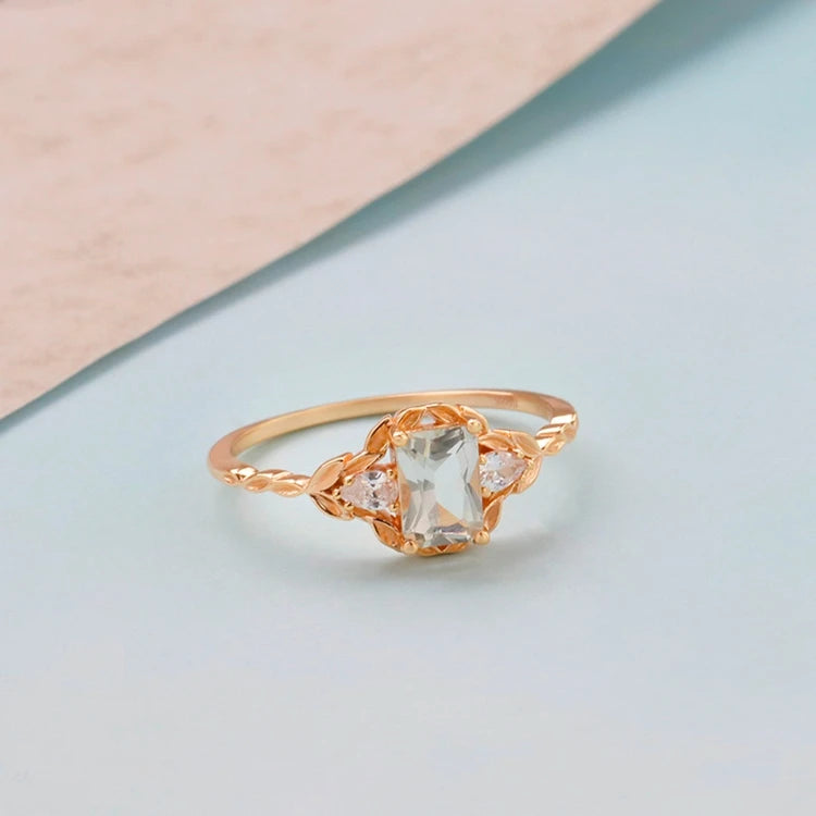 925 Sterling Silver 14K Gold Plated Gemstone Geometric Square Stone Natural Light Green Crystal Ring