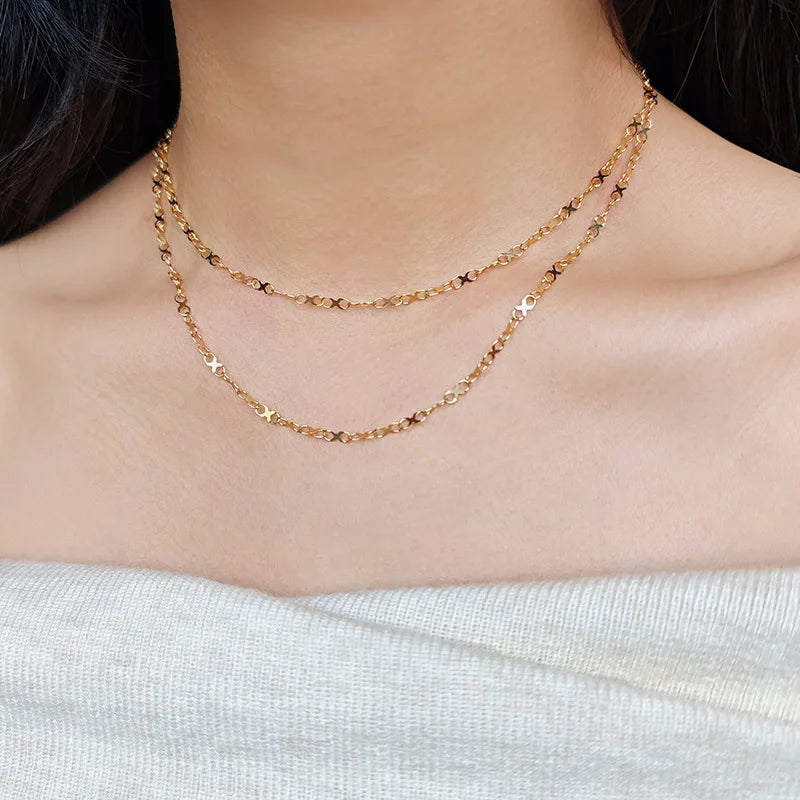 Emotional Factory 925 Sterling Silver 14K Gold Plated 8-Shaped Infinity Stacking Chain Necklace