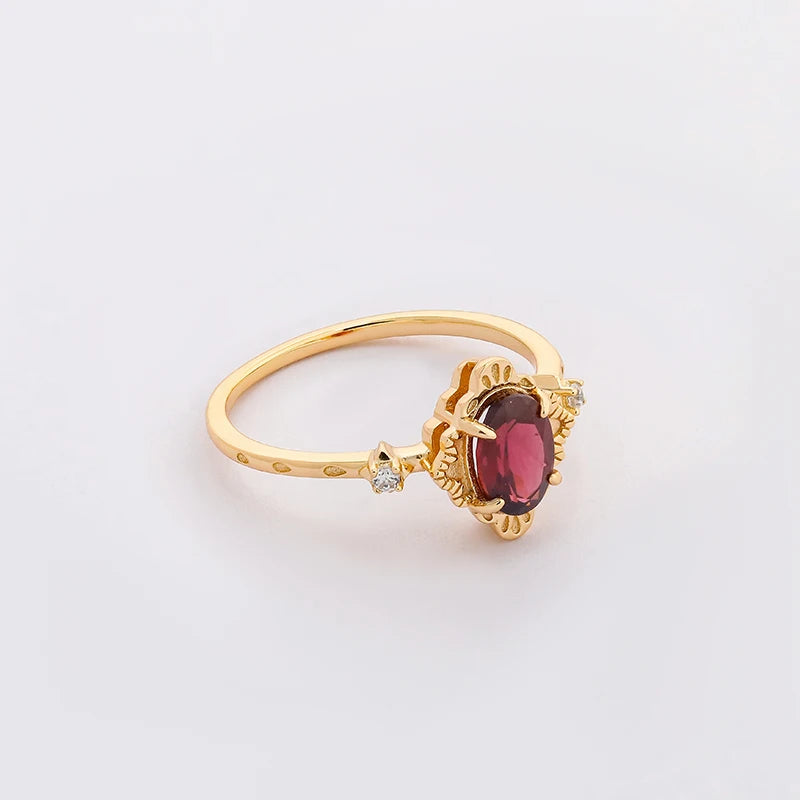 2024 Year New Product Japanese Style Flower Setting  Rose Garnet S925 14k Plated Ring