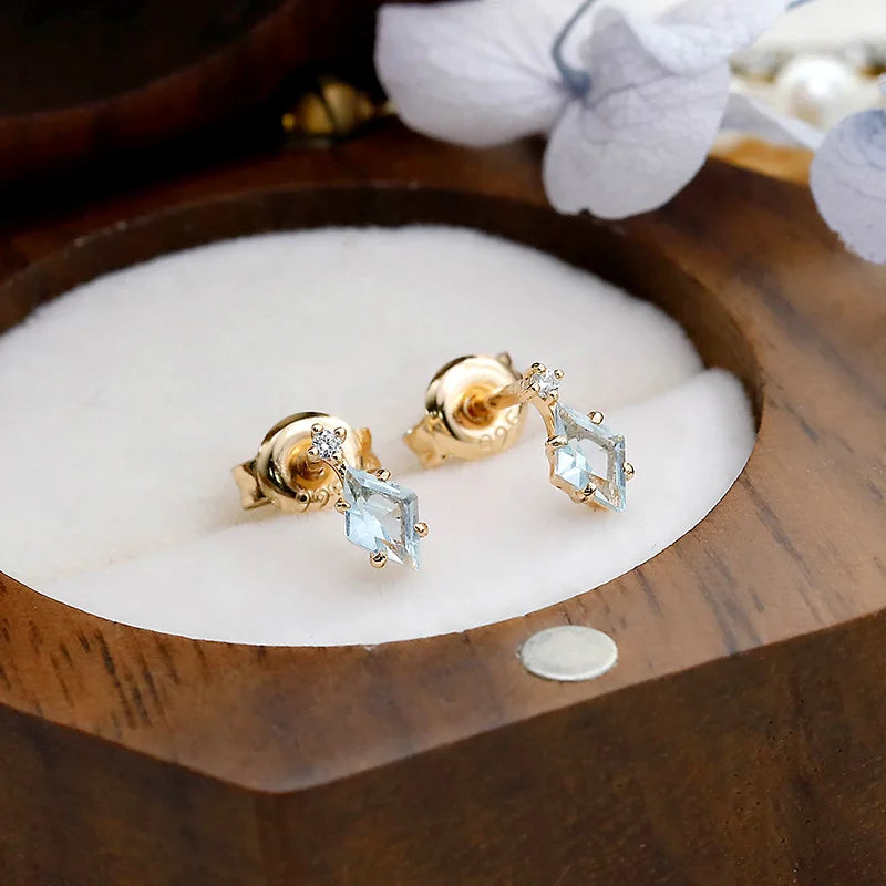 Fashion Simple Style Geometric DiamondS925Silver Plating14KGold Blue Topaz Earrings