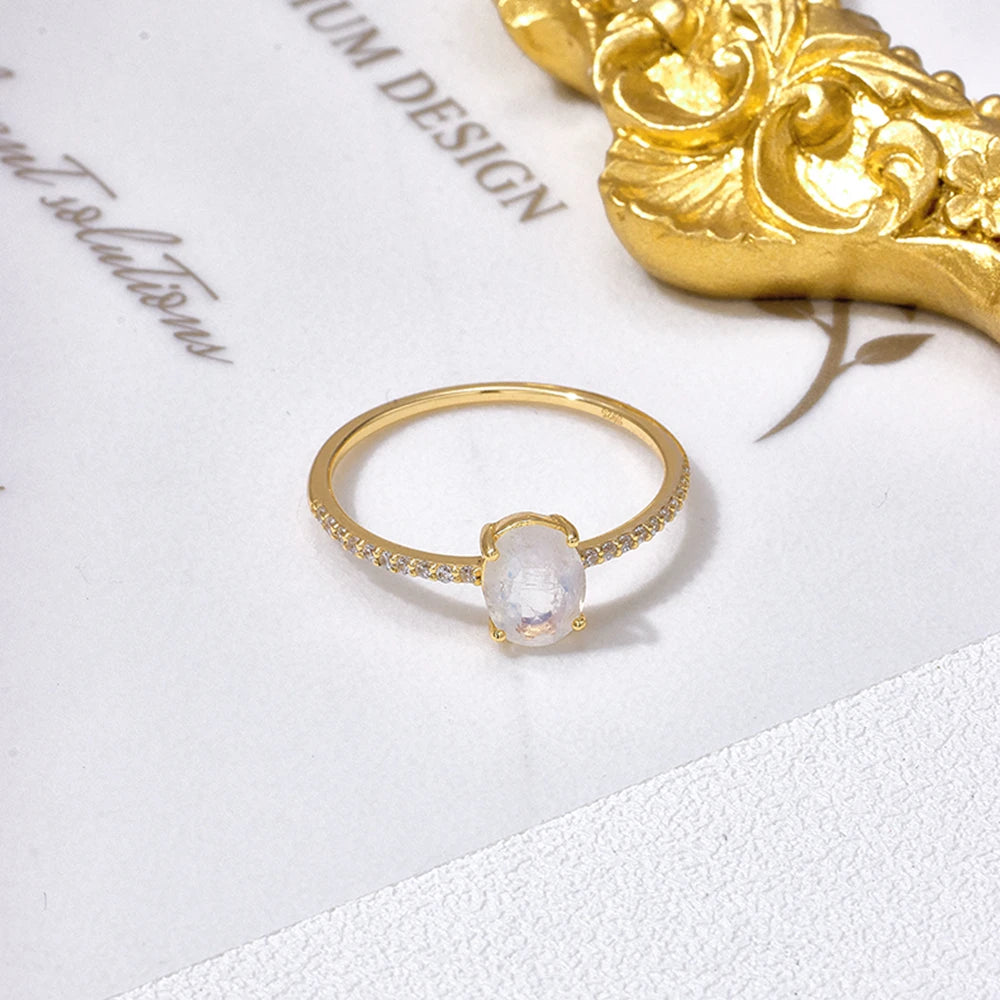 Emotional Bague S925  Jewelry 925 Sterling Silver 14K Gold Plated Raw Irregular  Gemstone Series Zircon Simple Moonstone Ring