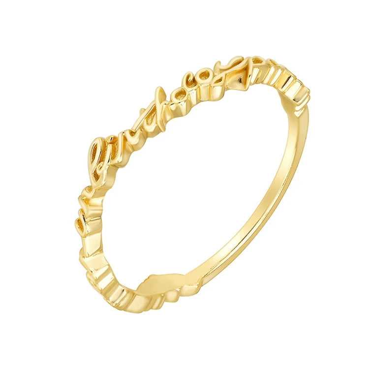 Emotional Factory 925 Sterling Silver 14K Gold Plated English Word Letter Bar Ring