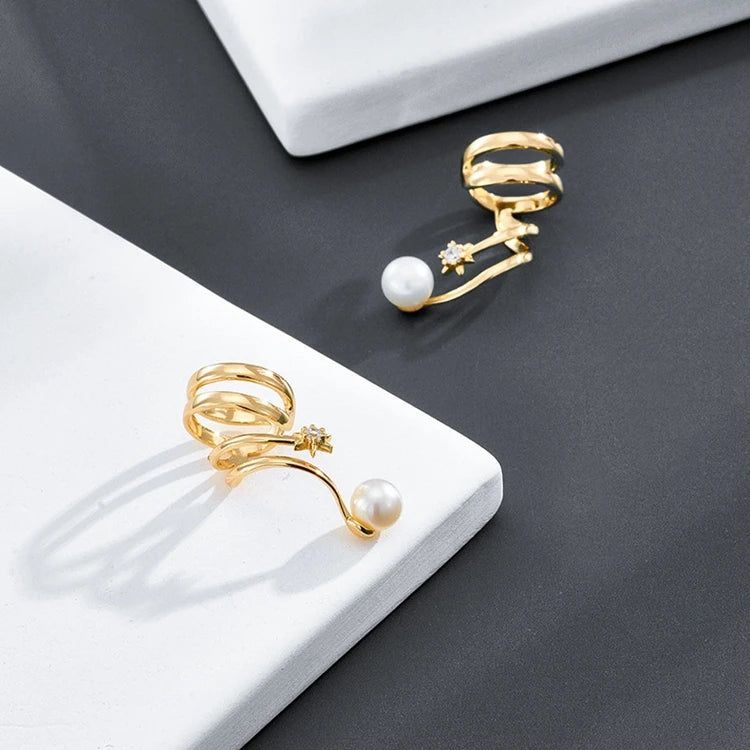 Emotional Factory 925 Sterling Silver 14K Gold Plated Gemstone Turnover Pearl Running Water Meteor Earrings