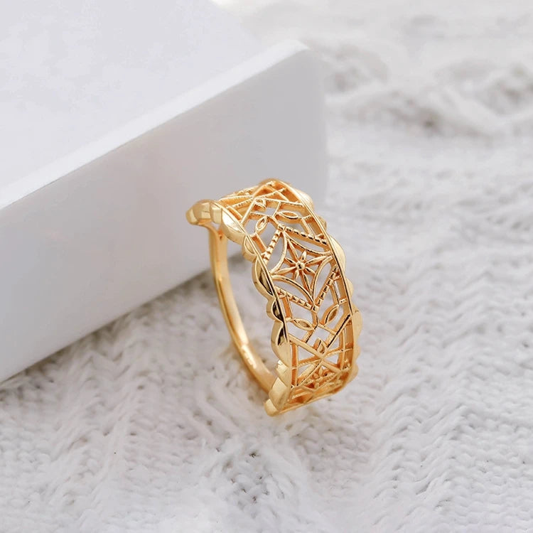 Emotional Factory 925 Sterling Silver 14K Gold Plated Retro Vintage Medieval Pattern Irregular Hollow Ring