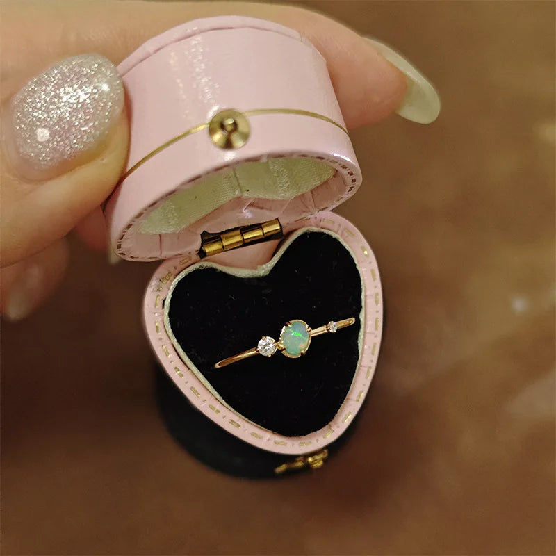 Emotional Factory 925 Sterling Silver 14K Gold Plated Gemstone Cz Zircon Geometric Natural African Opal Ring