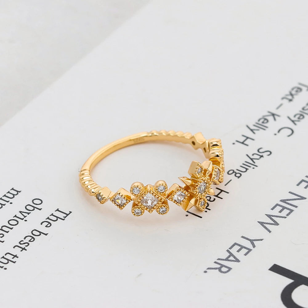 Emotional 925 Sterling Silver 14K Gold Plated Gem Stone Gemstone Cz Zircon Bead Flower Haute Couture Full Set Zirconia Ring