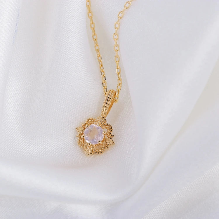 925 Sterling Silver 14K Gold Plated Gemstone Custom Gems Geometry Pendant Natural Pink Crystal Pendant