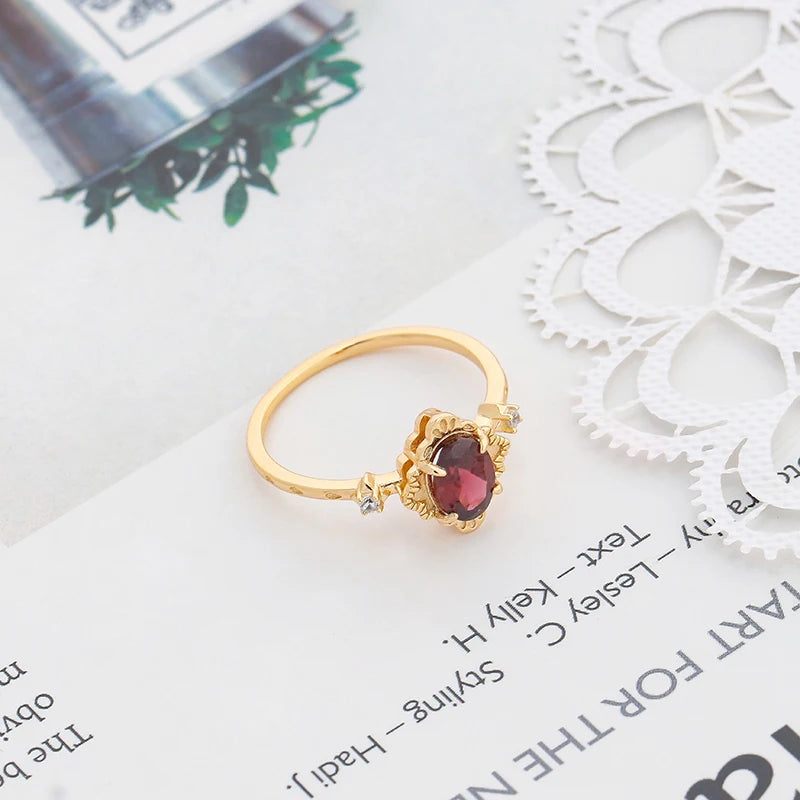 2024 Year New Product Japanese Style Flower Setting  Rose Garnet S925 14k Plated Ring