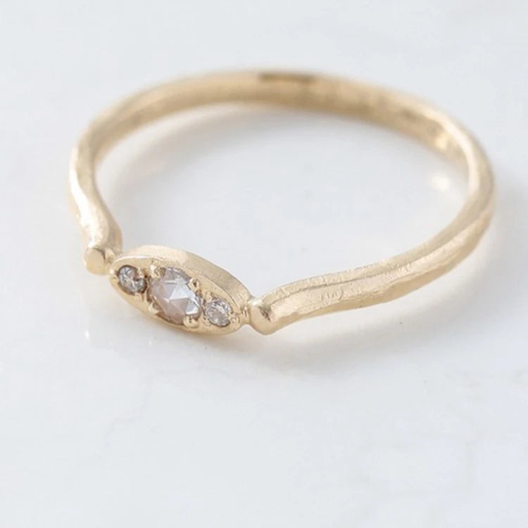 Emotional Factory 925 Sterling Silver 14K Gold Plated Gemstone Sandblasted Design Rock Crystal  Crystal White Zircon Ring