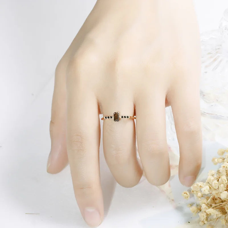 925 Sterling Silver 14K Gold Plated Gemstone Amethyst Topaz Princess Natural Octagonal Cut Tea Crystal Square Citrine Ring