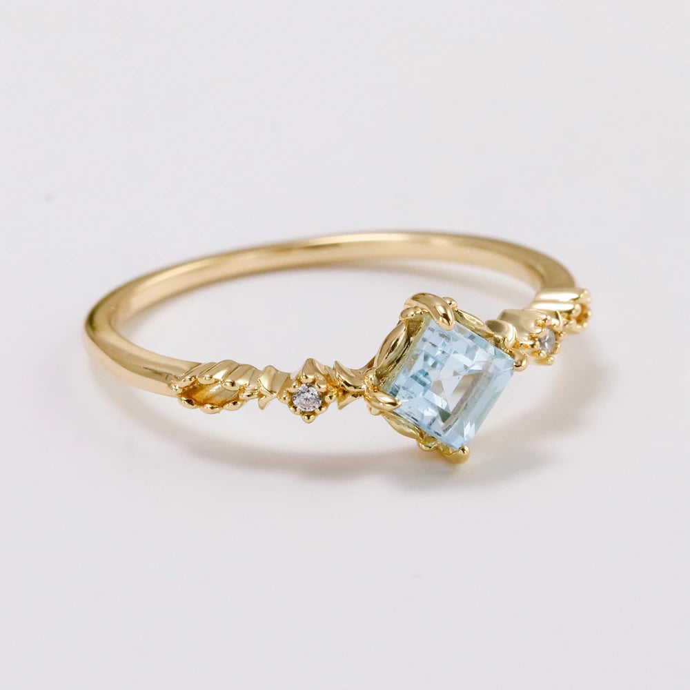 Emotional Factory 925 Sterling Silver 14K Gold Plated Gemstone Retro Cz Zircon Geometric Topaz Ring