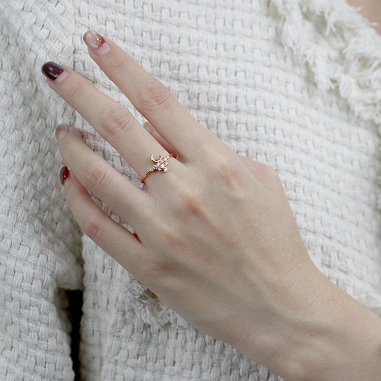 Emotional Factory Anel Prata 925 925 Sterling Silver 14K Gold Plated Personality Mini Zircon Moon Ring Bijoux for Women