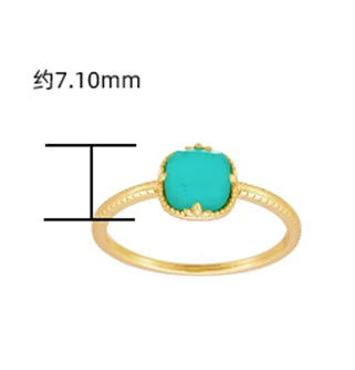 Gemstone Gem White Rock Crystal Natural Square Turquoise Geometry Ring