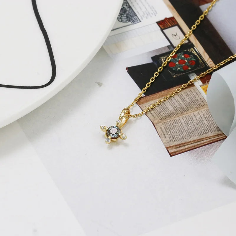 Emotional Factory 925 Sterling Silver 14K Gold Plated Gemstone Cross Round  Alexandrite Color Zircon Pendant Necklace