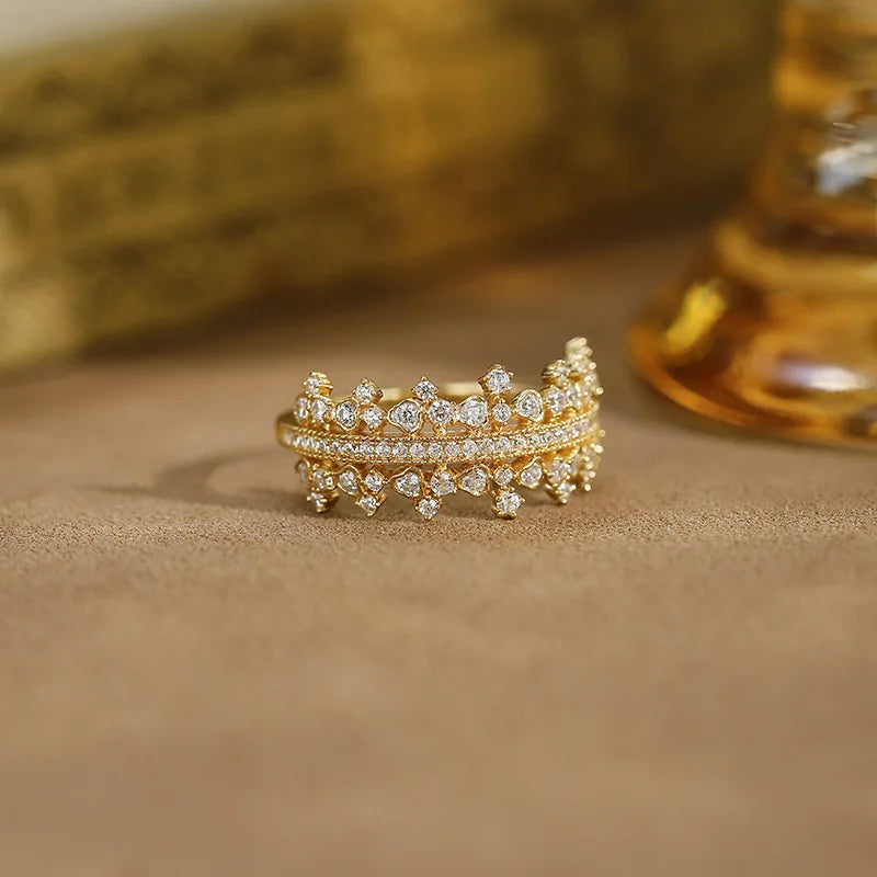 Emotional Factory 925 Sterling Silver 14K Gold Plated Lace Sparkling Micro-Paved Zircon Ring