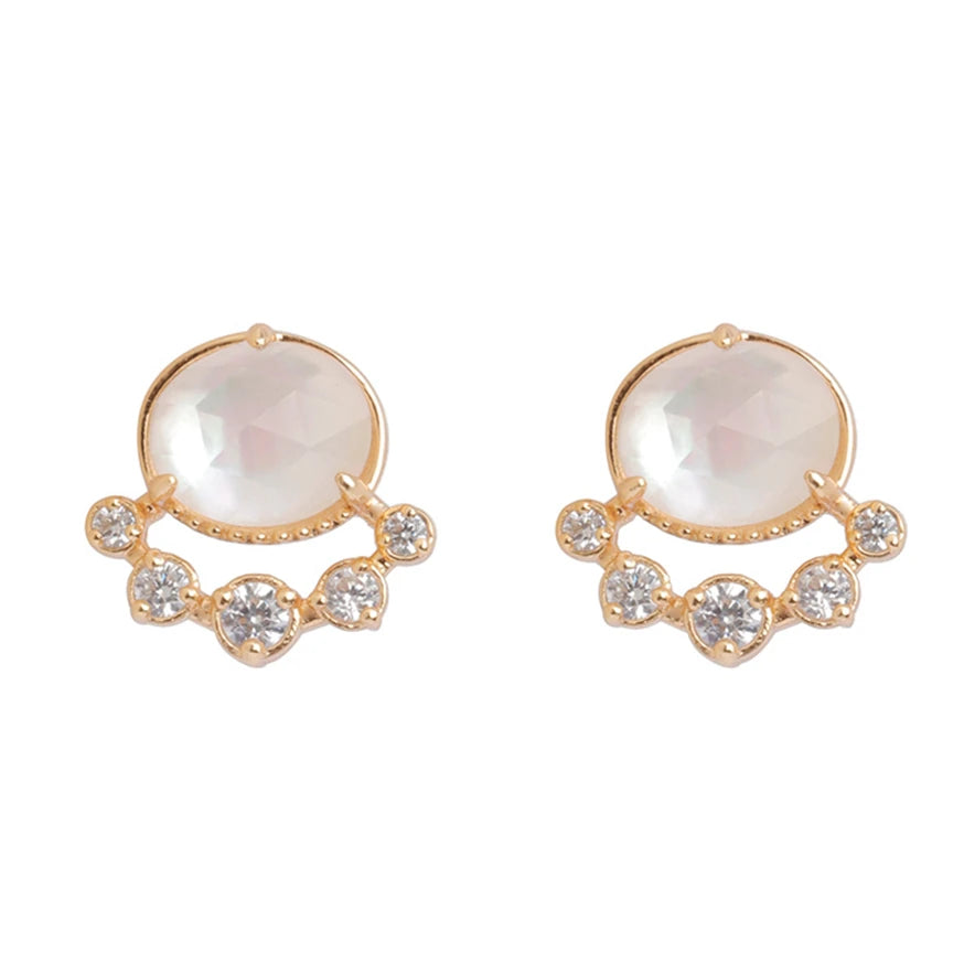 Bubble Clouds Shell Natural White Rock Crystal Stud Earrings