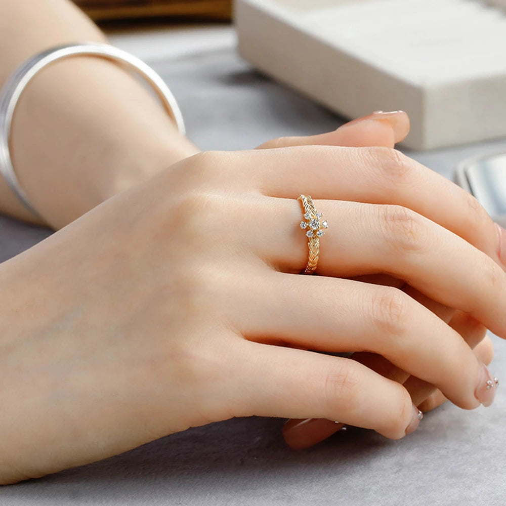 Emotional Factory 925 Sterling Silver 14K Gold Plated Cz Zircon Retro Hollow Flower Snowflake Design Ring