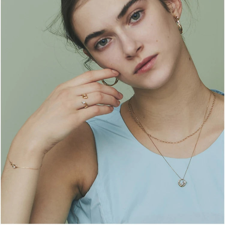 Emotional Factory 925 Sterling Silver 14K Gold Plated Gemstone Minimalist Lines Adjustable Opening Aquamaro Ring