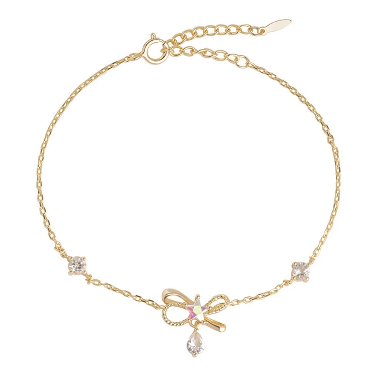 Emotional Pulsera De Pareja Factory 925 Sterling Silver 14K Gold Plated Gemstones Star Knot Bow Zirconia Bracelet